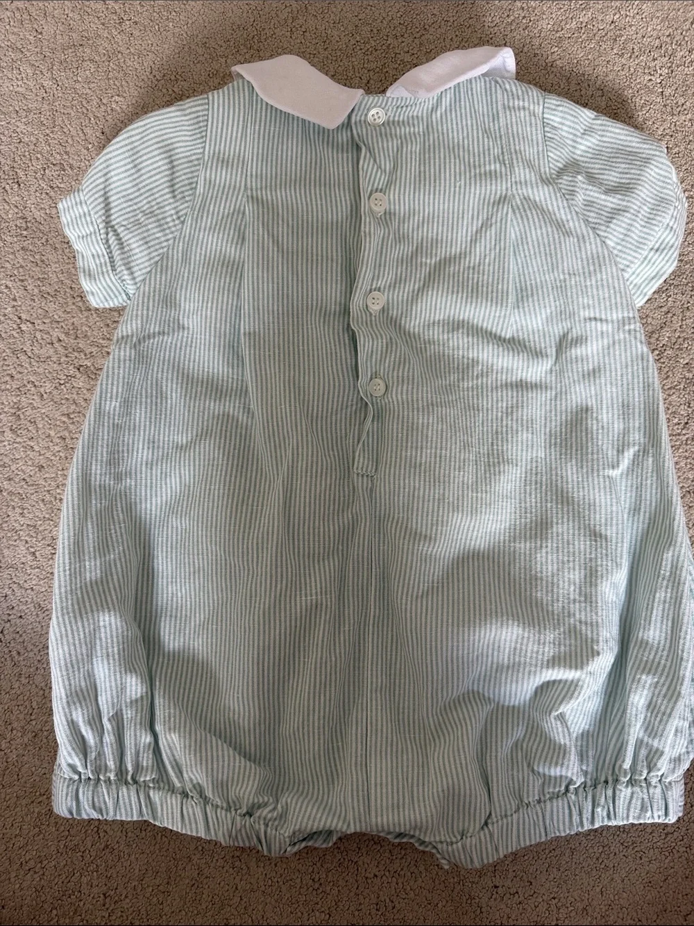 Luli & Me Mint Green and White Striped One-Piece with White Peter Pan Collar